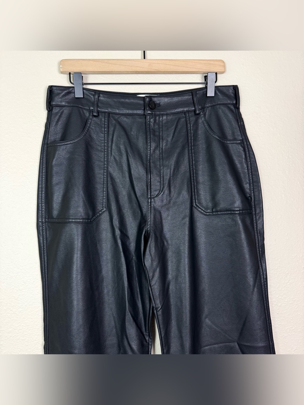 NWT Anthropologie Pilcro Rylan Faux Leather Flare Wide Leg Pants Black Size 31 - Picture 6 of 11